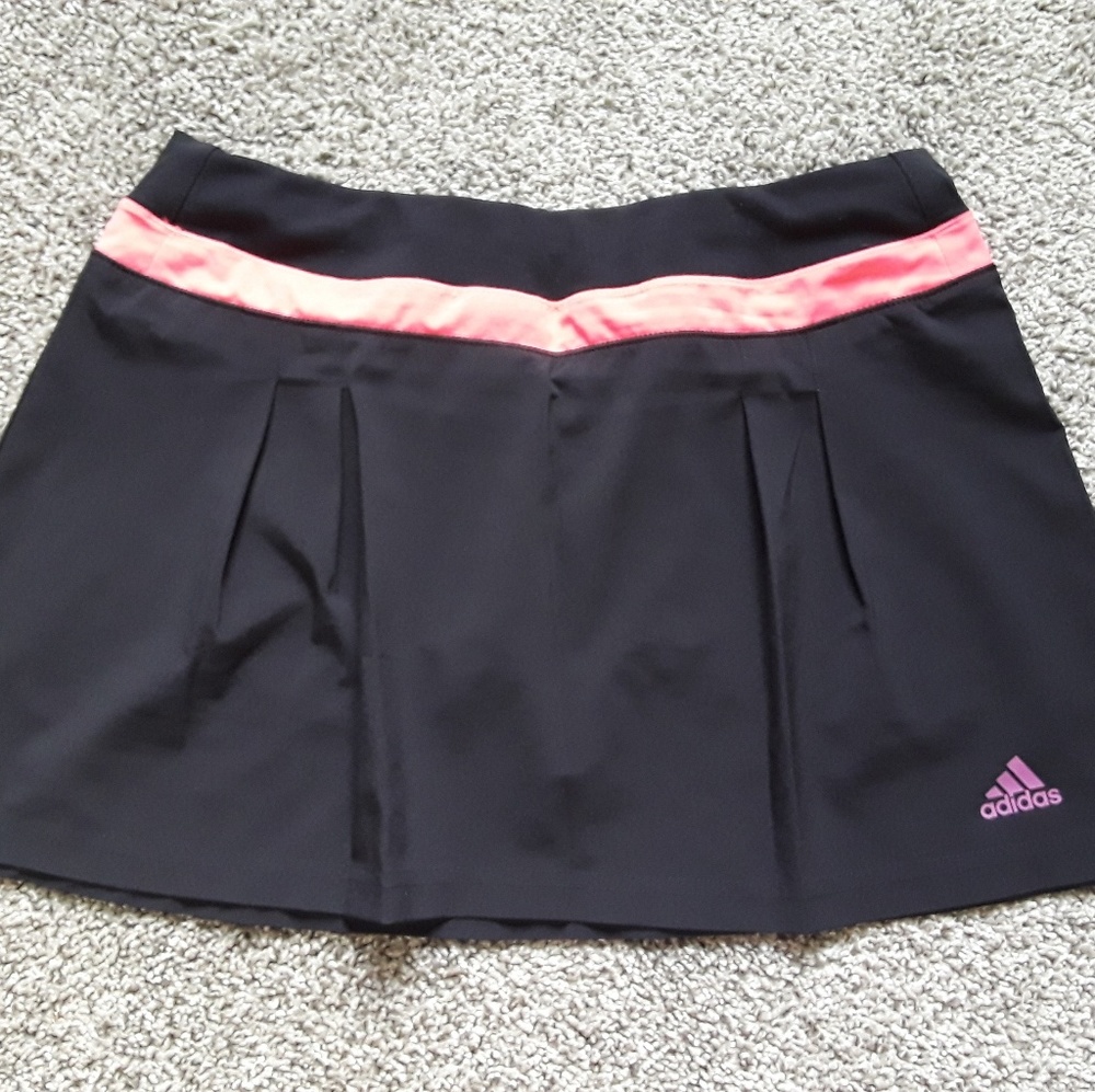 Adidas women sport skirt shorts climalite black orange embroidered logo size S